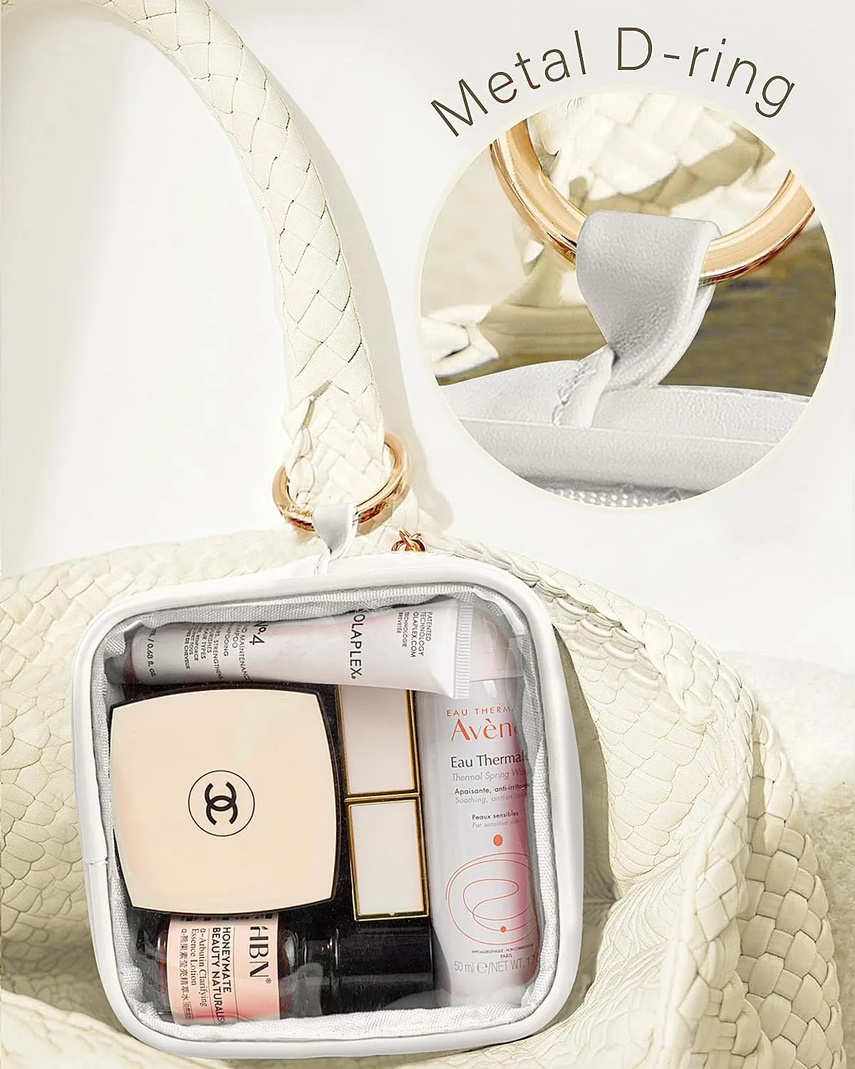 LETGO Small Clear Makeup Bags for Purse-Mini Clear Toiletry Bag,Travel Size Toiletries Clear Cosmetic Bags Travel Essentials Car Makeup Bag Car Accessories for Women Men (Mini White)