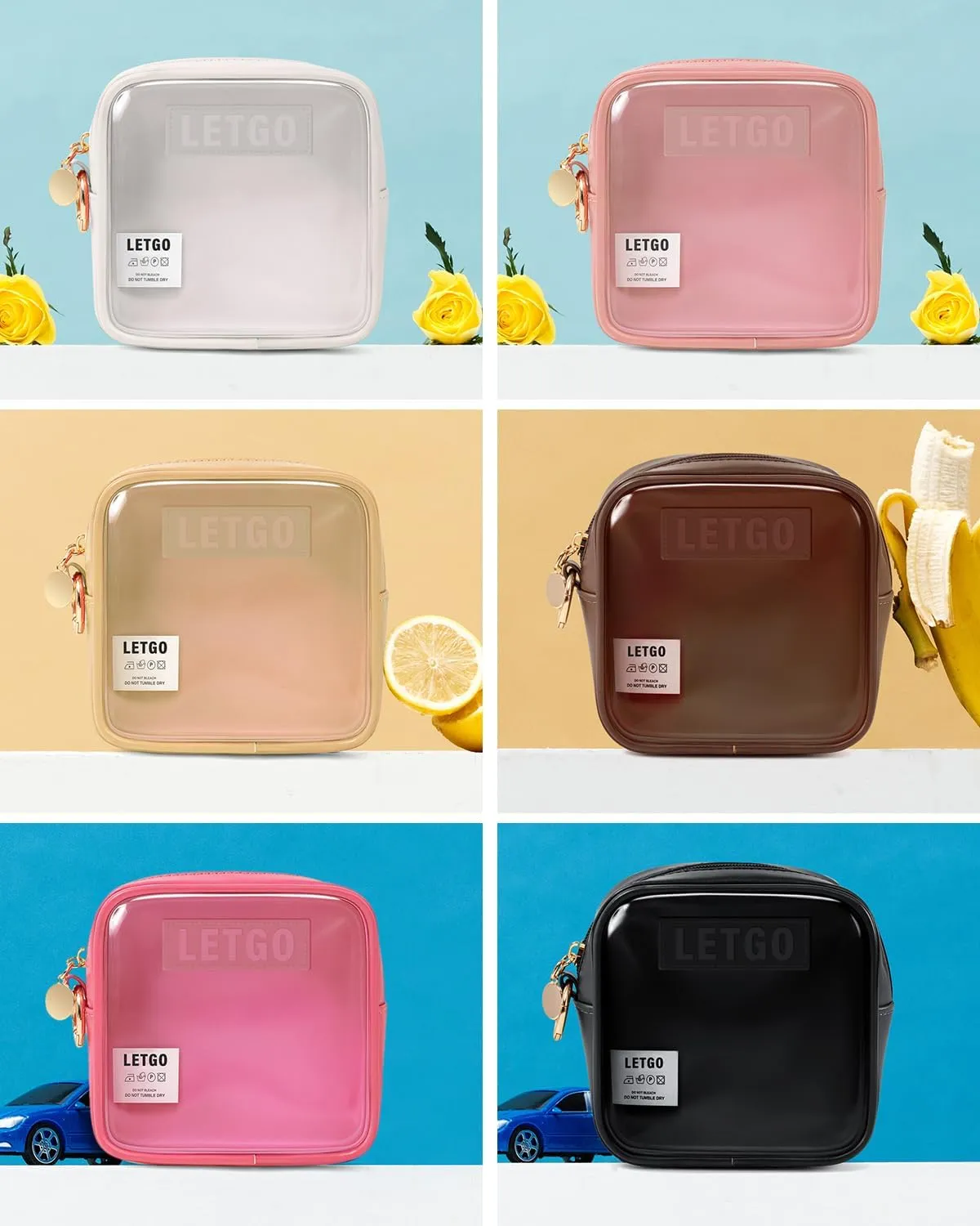 LETGO Small Clear Makeup Bags for Purse-Mini Clear Toiletry Bag,Travel Size Toiletries Clear Cosmetic Bags Travel Essentials Car Makeup Bag Car Accessories for Women Men (Mini White)