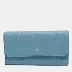 Light Blue Leather Trifold Continental Wallet