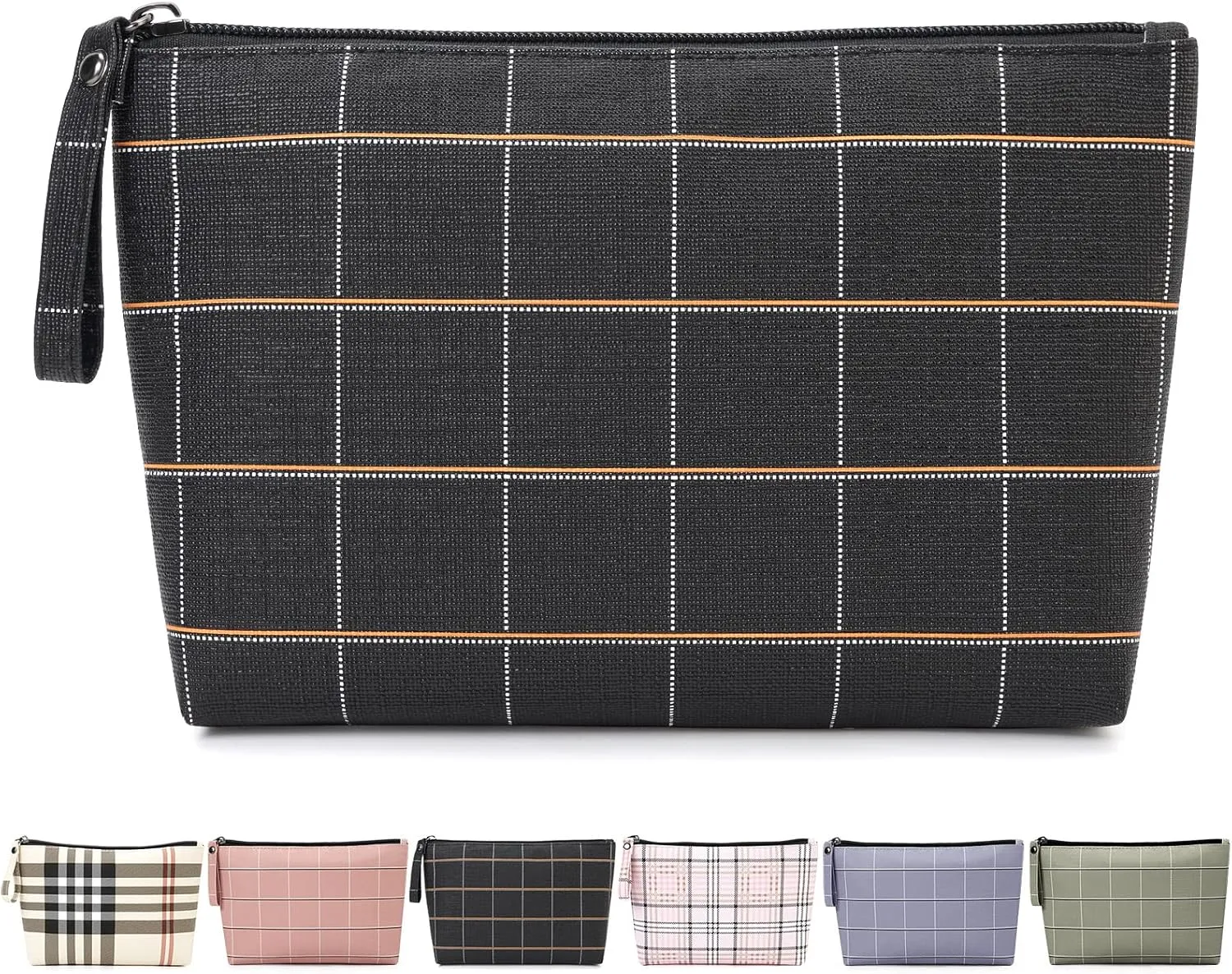 MAANGE Small Makeup Bag for Purse Cosmetic Bags for Women Pu Leather Makeup Pouch Travel Makeup Bag with Handle Make Up Bag for Travelling(Black)
