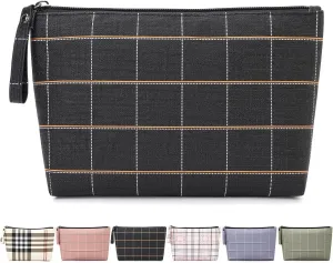 MAANGE Small Makeup Bag for Purse Cosmetic Bags for Women Pu Leather Makeup Pouch Travel Makeup Bag with Handle Make Up Bag for Travelling(Black)