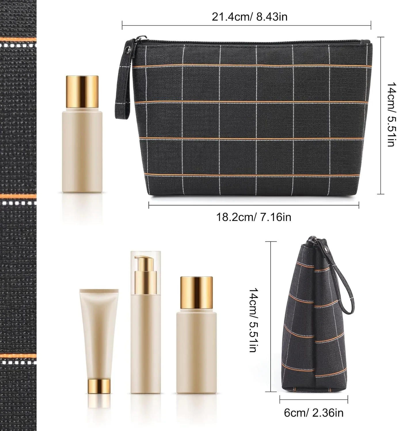 MAANGE Small Makeup Bag for Purse Cosmetic Bags for Women Pu Leather Makeup Pouch Travel Makeup Bag with Handle Make Up Bag for Travelling(Black)