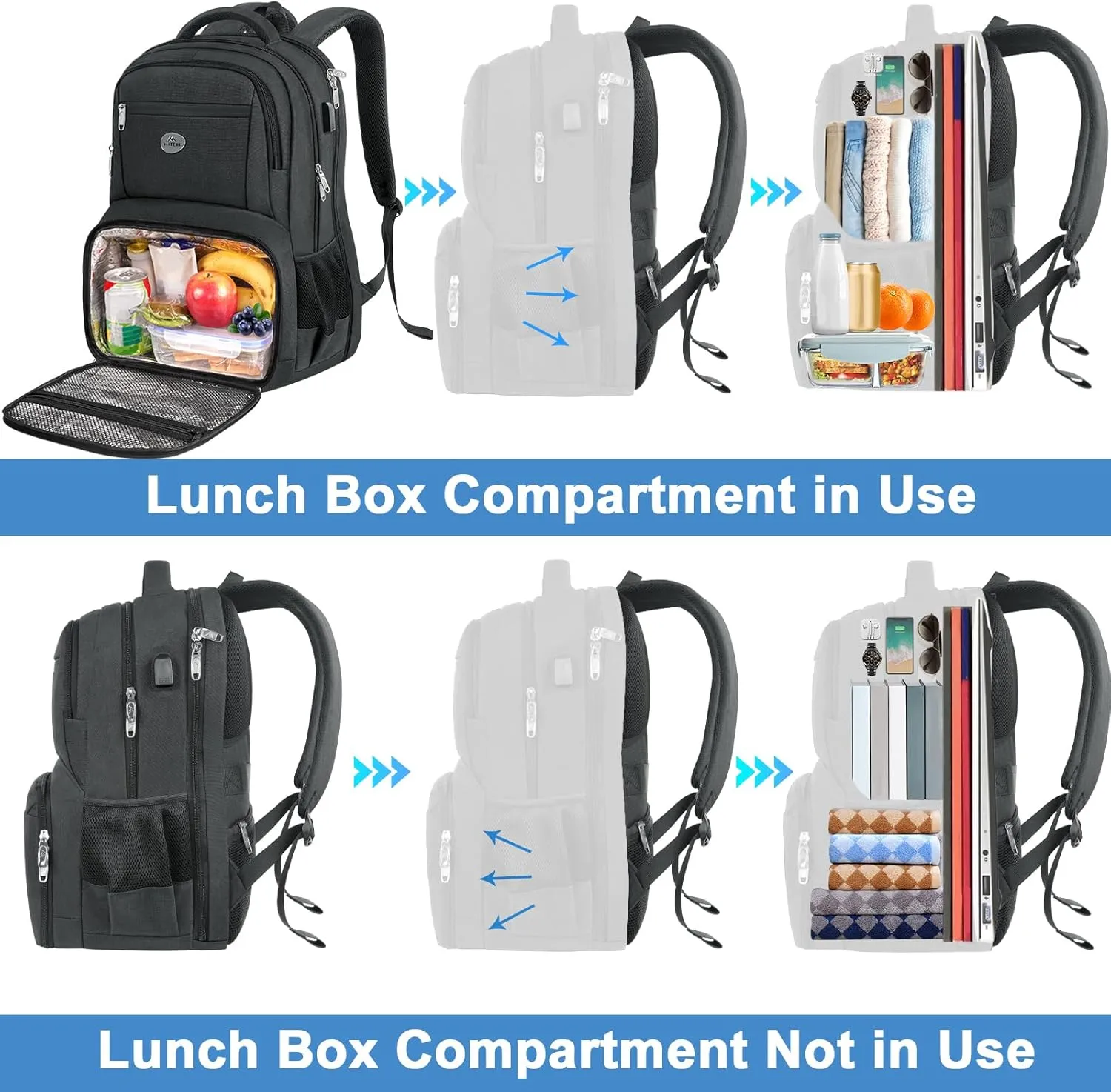 MATEIN 18 Inch Backpack for Men, Extra Large Work Backpack with Lunch Compartment, Water Resistant Insulated Cooler Computer Bag with USB Port, Sturdy Padded Carry On Laptop Daypack for College Travel
