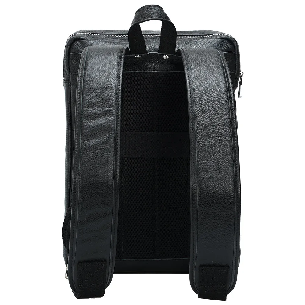 Mens Black Real Cowhide Leather Travel 14 inches Laptop Backpack For Traveling