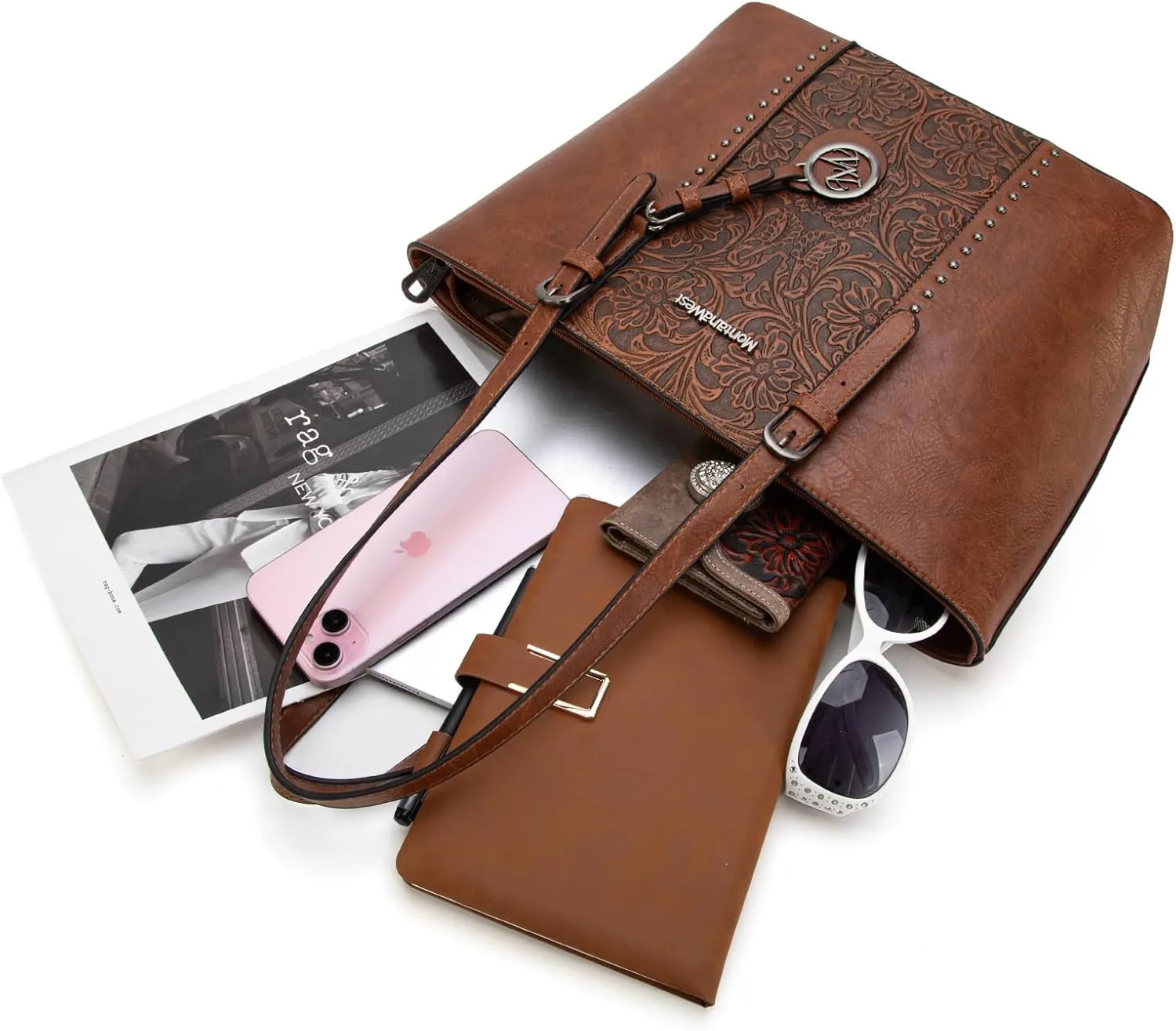 Montana West Tote Bag for Women Large Purse and Handbags Set Embossed Collection Purse 2Pcs Set