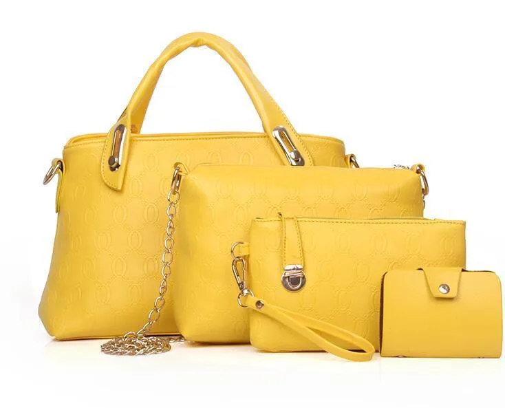 New Korean Fashion Handbags - Embossed Four-Piece Set: Ladies' Shoulder and Crossbody Bags