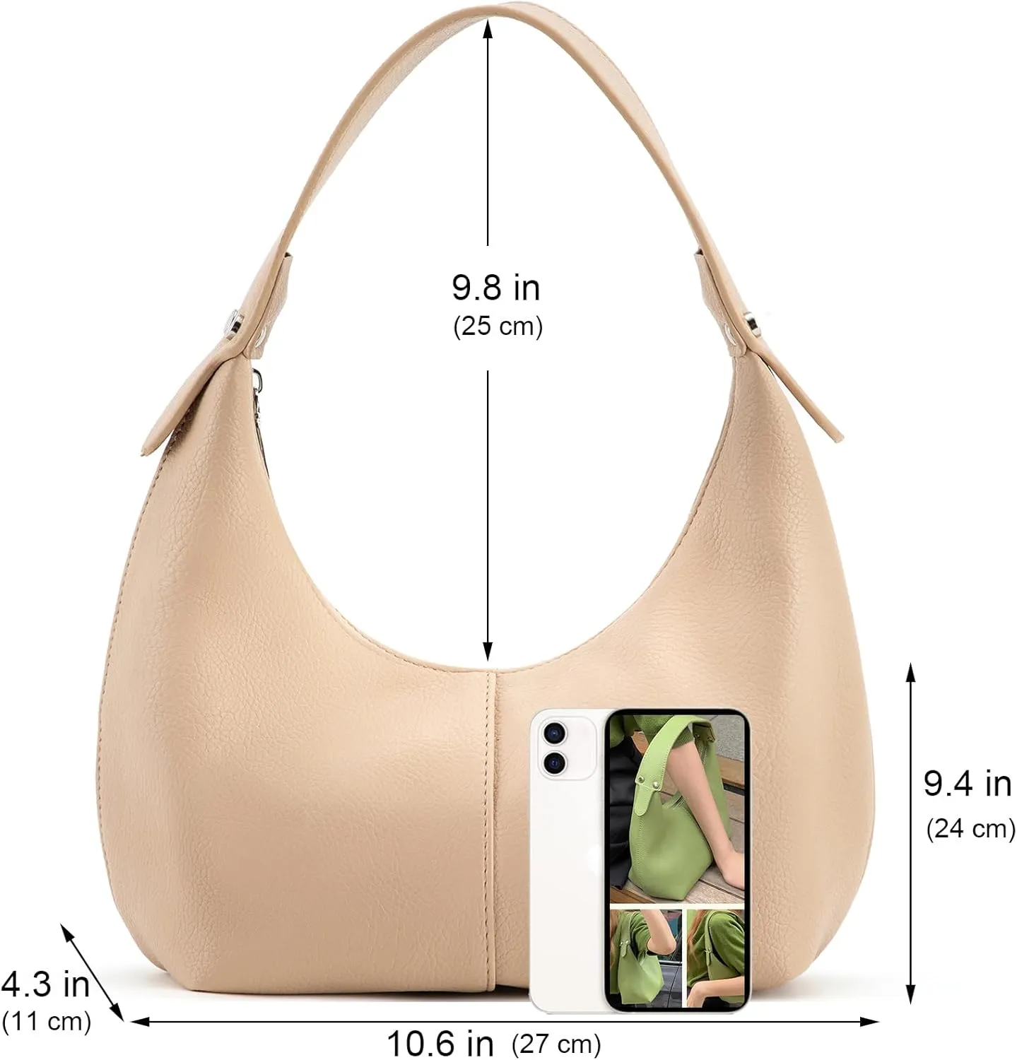 NIUEIMEE ZHOU Crescent Shoulder Bags for Women Vegan Leather Hobo Handbag Slouchy Tote Purses