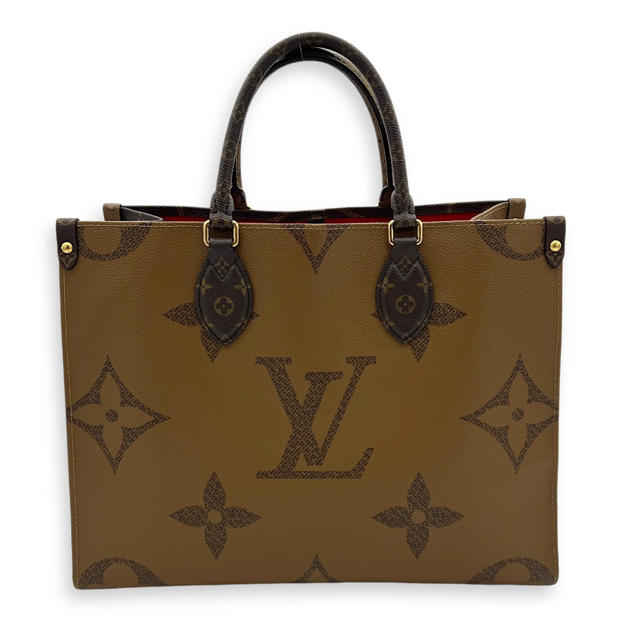 OnTheGo MM Brown Tote Bag in Monogram Coated Canvas, Gold hardware