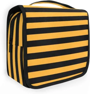 Orange Black Strips Neon Cosmetic Bags with hanging hook Portable Makeup Bags For Women with Compartments & Handle
