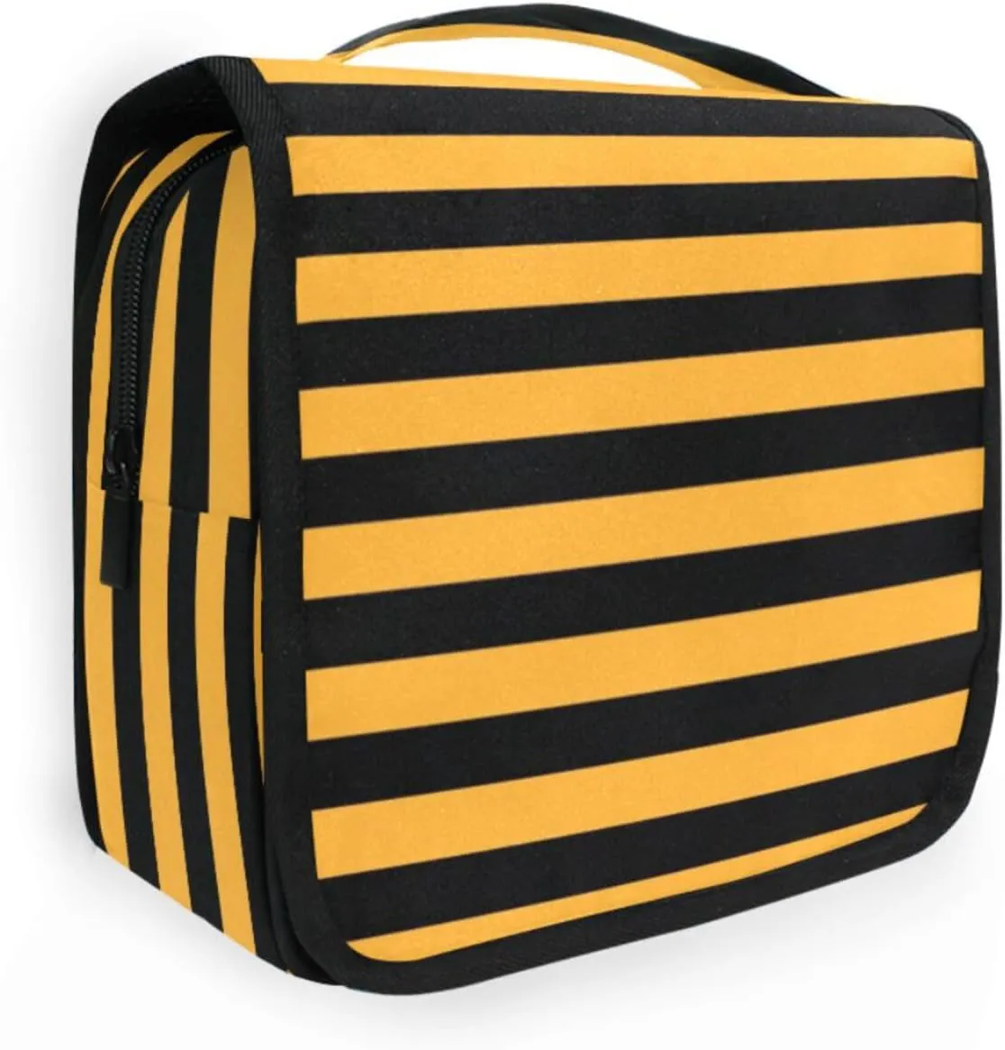 Orange Black Strips Neon Cosmetic Bags with hanging hook Portable Makeup Bags For Women with Compartments & Handle