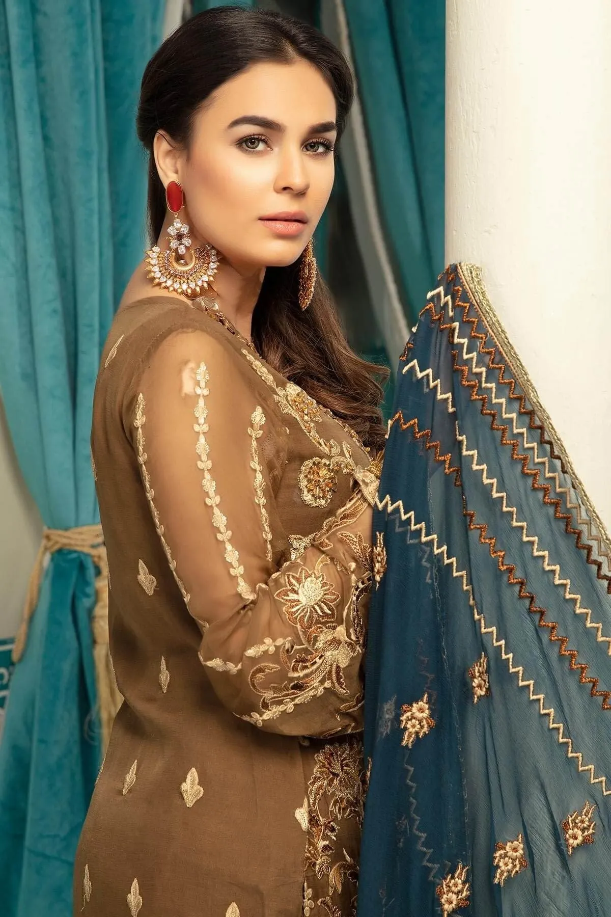Pakistani Latest Chocolate Brown Dress In Chiffon  # CA104