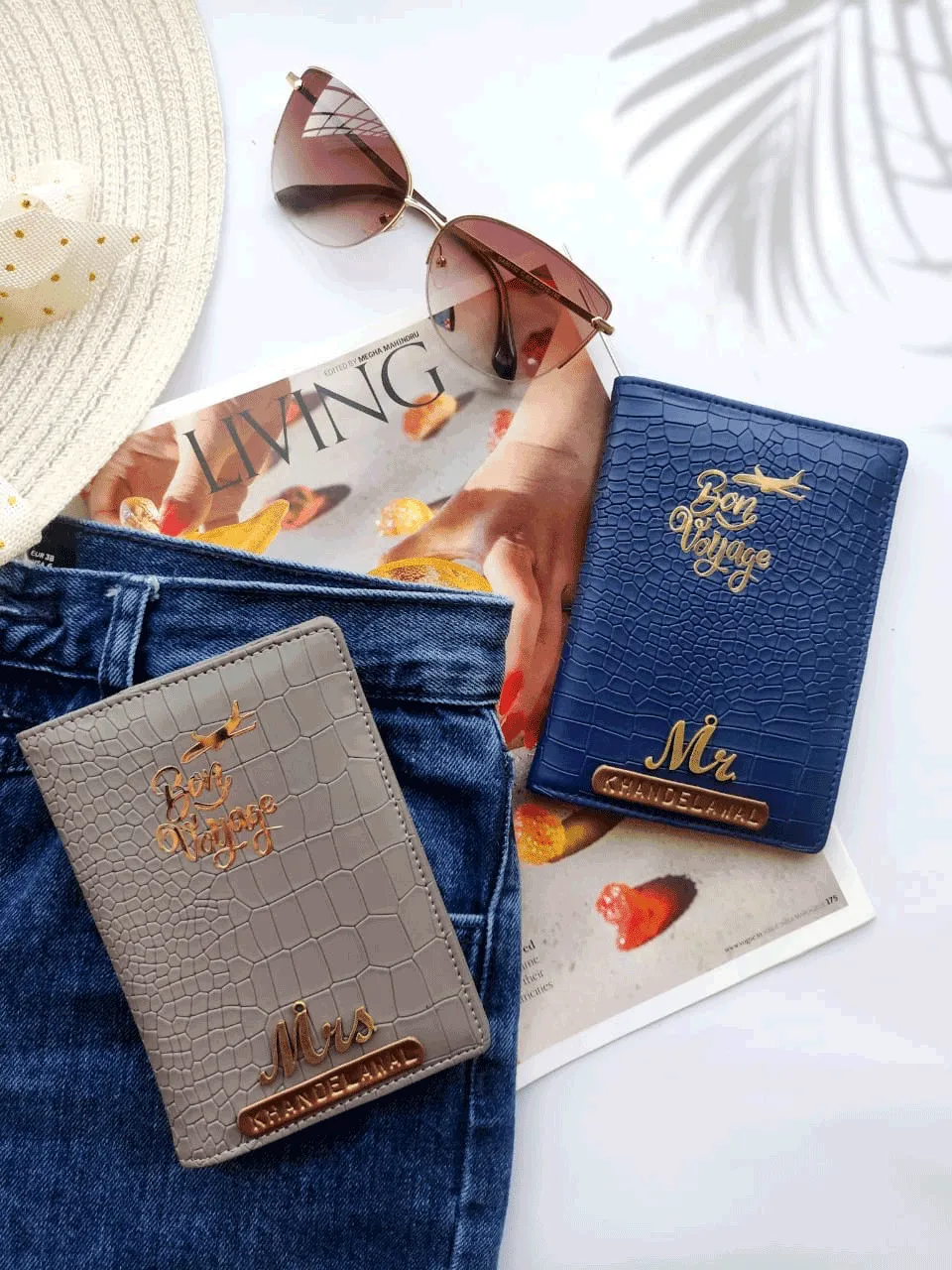 Personalised Couple Blue & Dark Grey Croc Passport Cover
