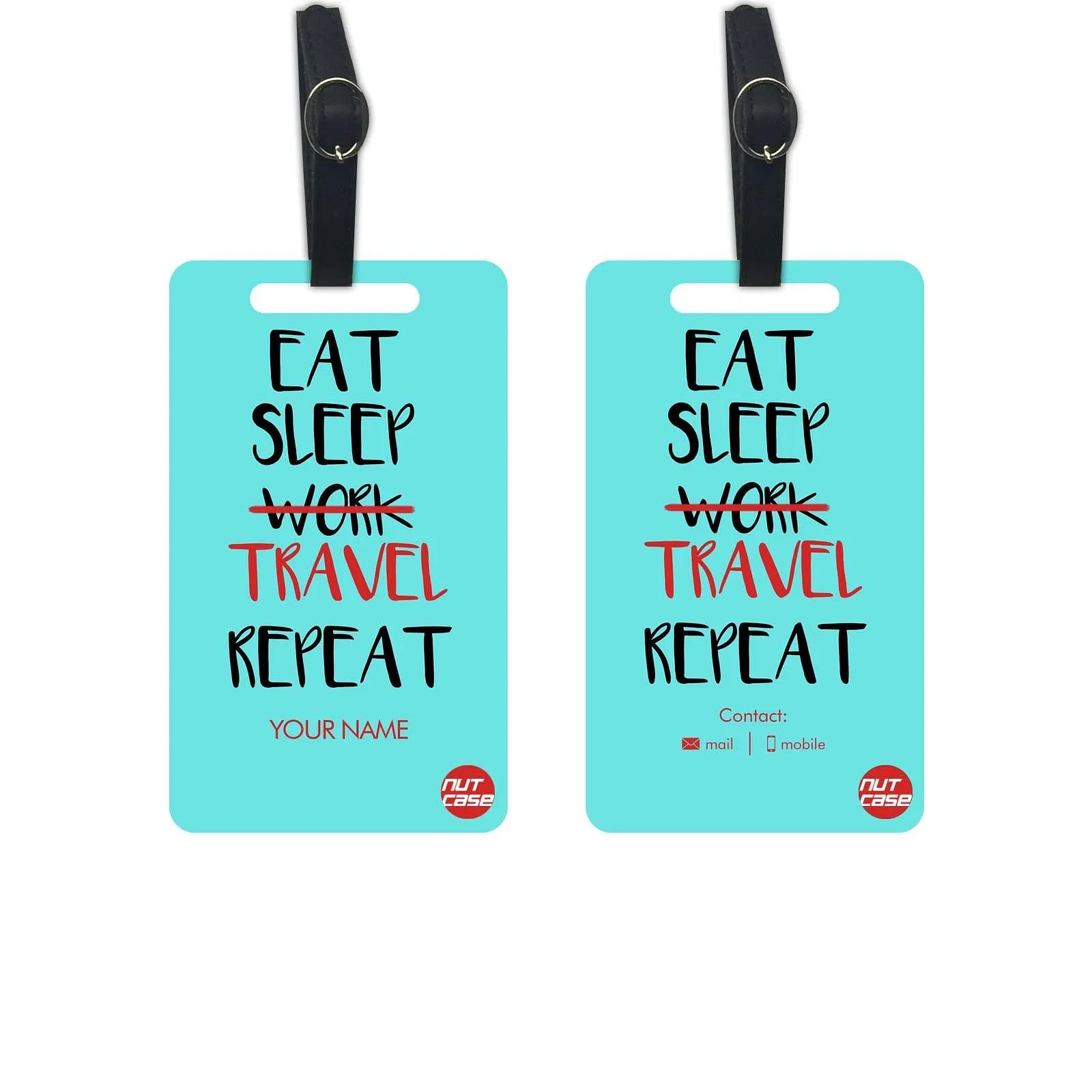 Personalized Luggage Tags with Add Name Set of 2 - Eat Sleep