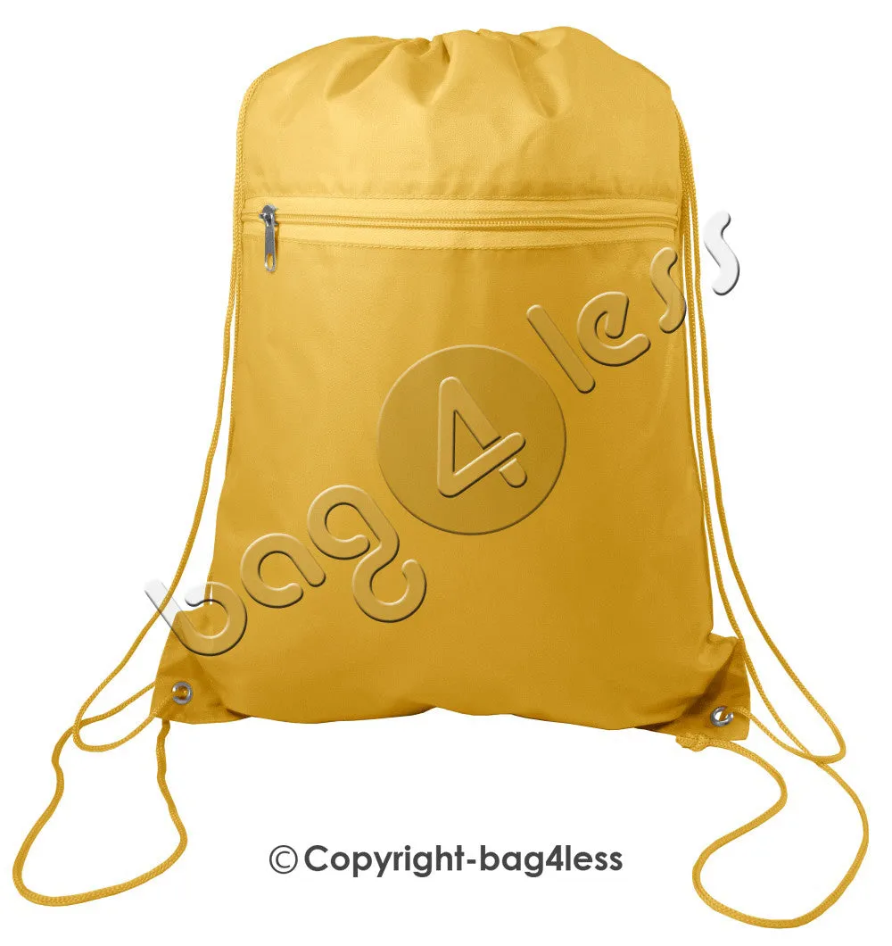 Polyester Drawstring Backpacks W/ Front Pocket - POL11