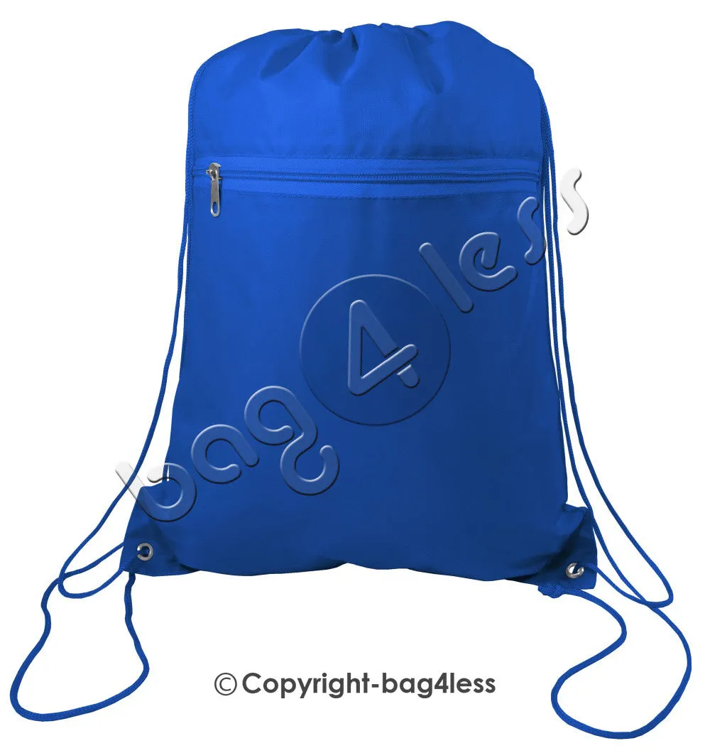 Polyester Drawstring Backpacks W/ Front Pocket - POL11