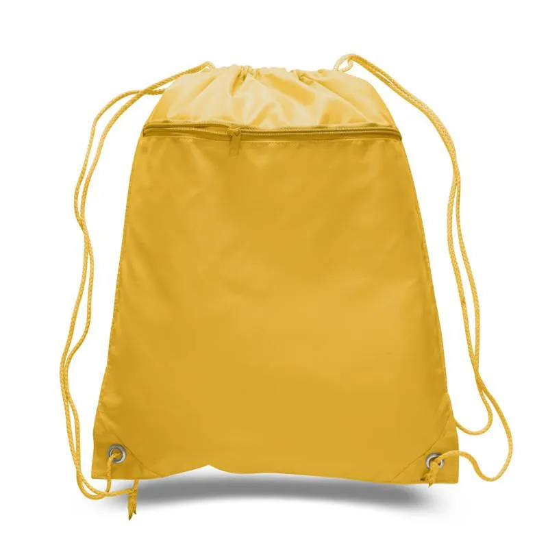 Polyester Drawstring Backpacks W/ Front Pocket - POL11