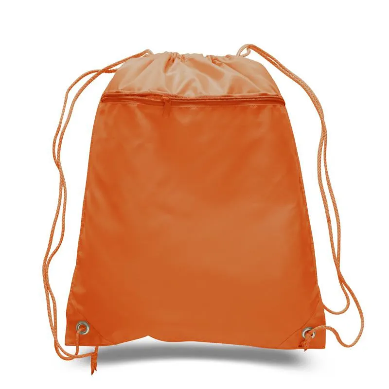 Polyester Drawstring Backpacks W/ Front Pocket - POL11