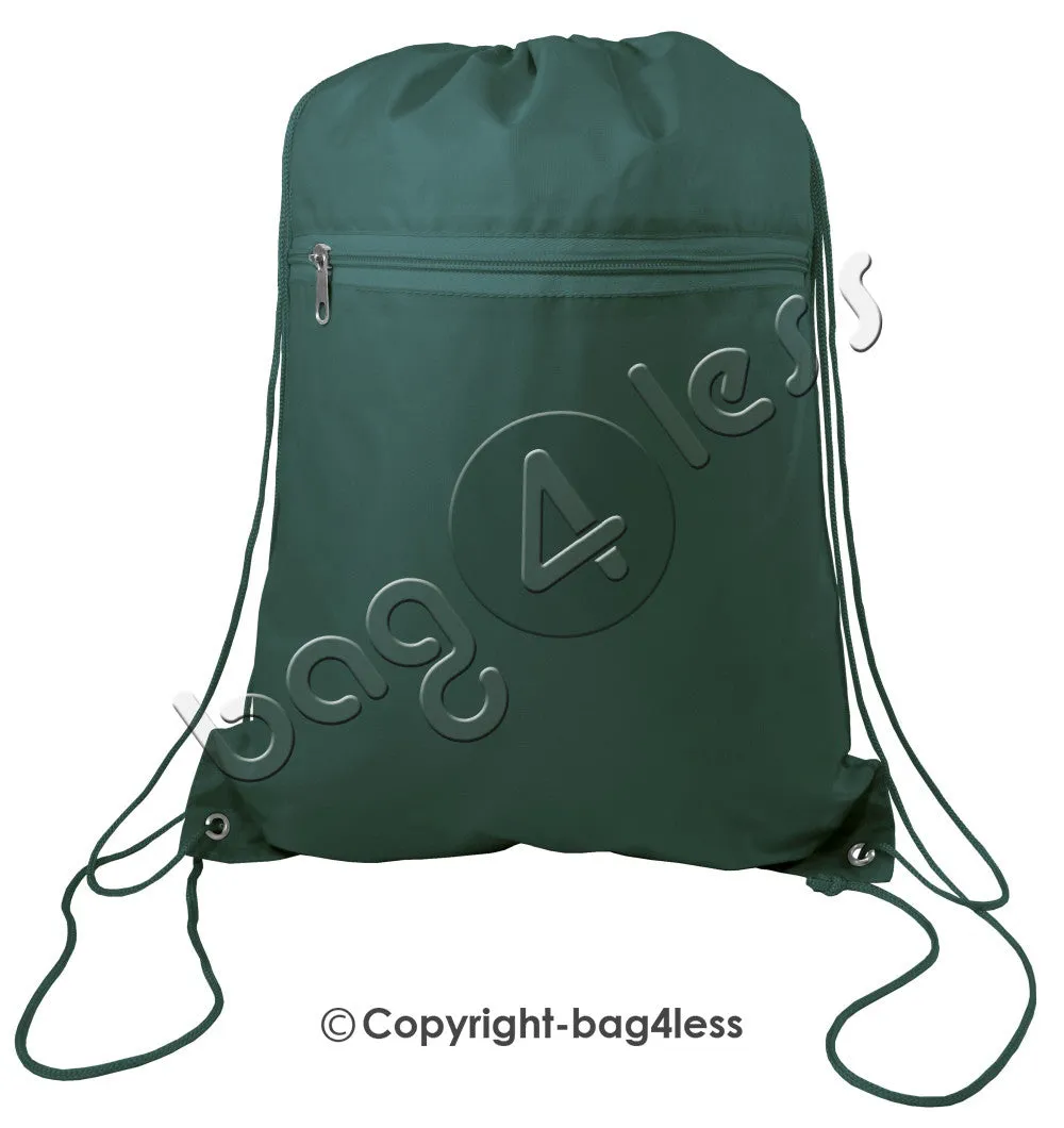 Polyester Drawstring Backpacks W/ Front Pocket - POL11