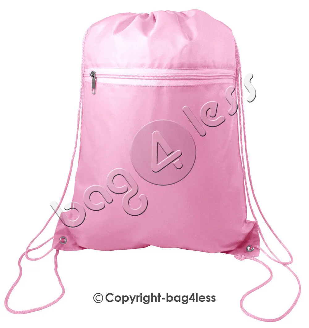 Polyester Drawstring Backpacks W/ Front Pocket - POL11