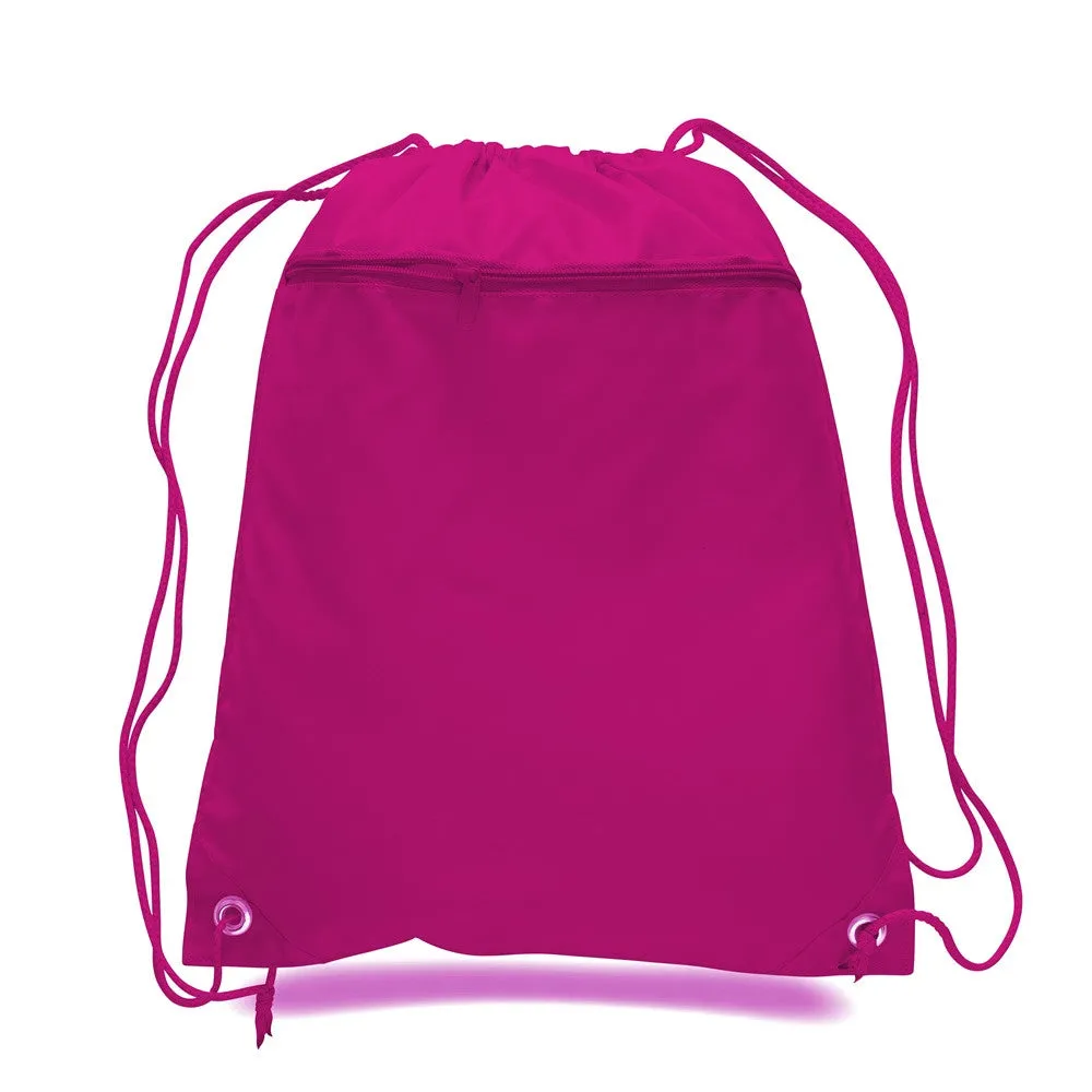 Polyester Drawstring Backpacks W/ Front Pocket - POL11