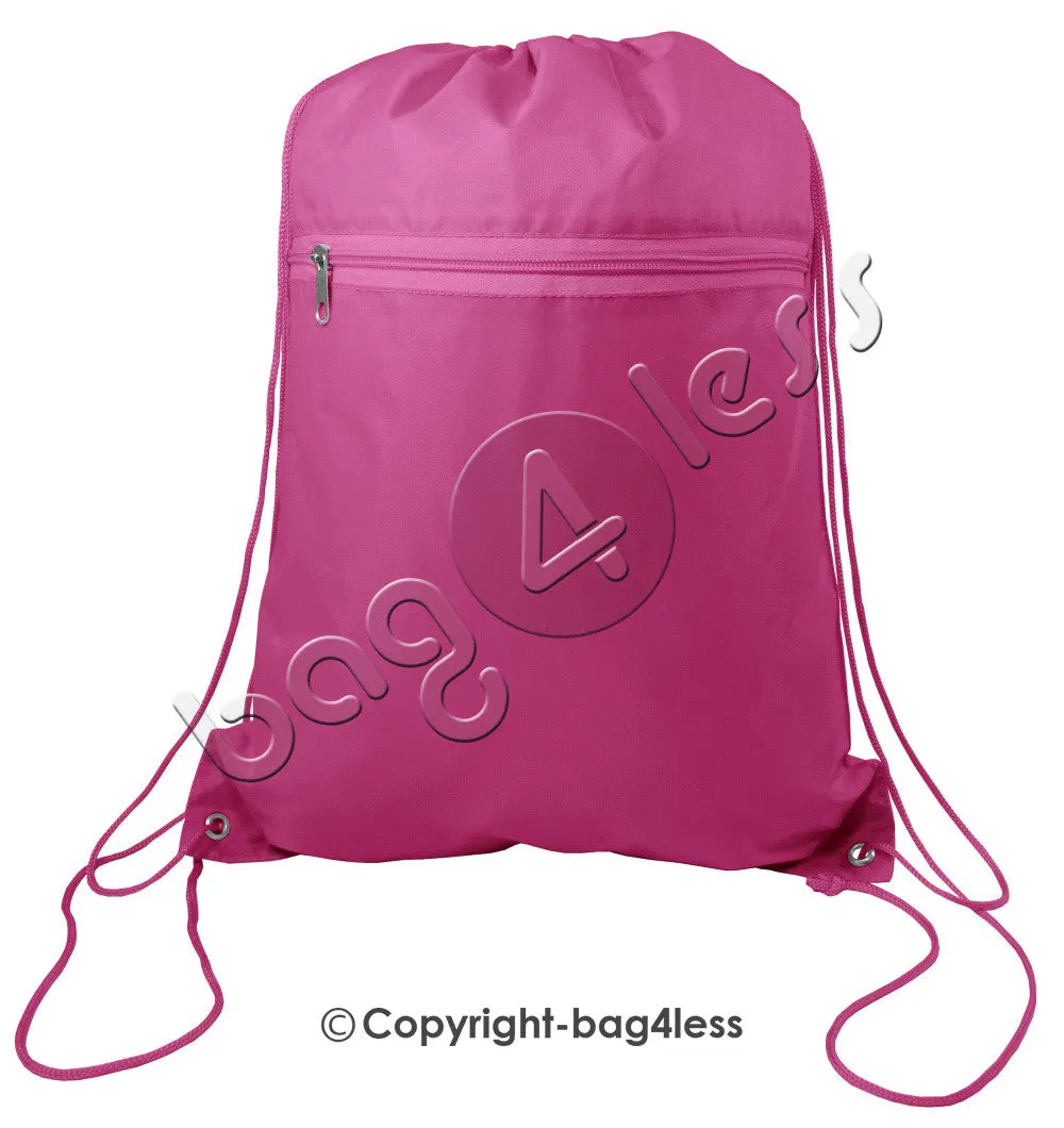 Polyester Drawstring Backpacks W/ Front Pocket - POL11