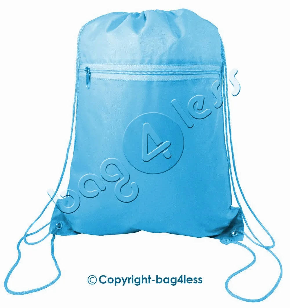 Polyester Drawstring Backpacks W/ Front Pocket - POL11