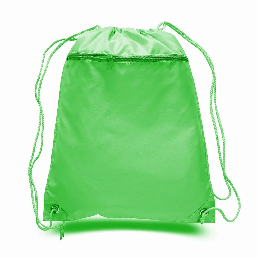 Polyester Drawstring Backpacks W/ Front Pocket - POL11