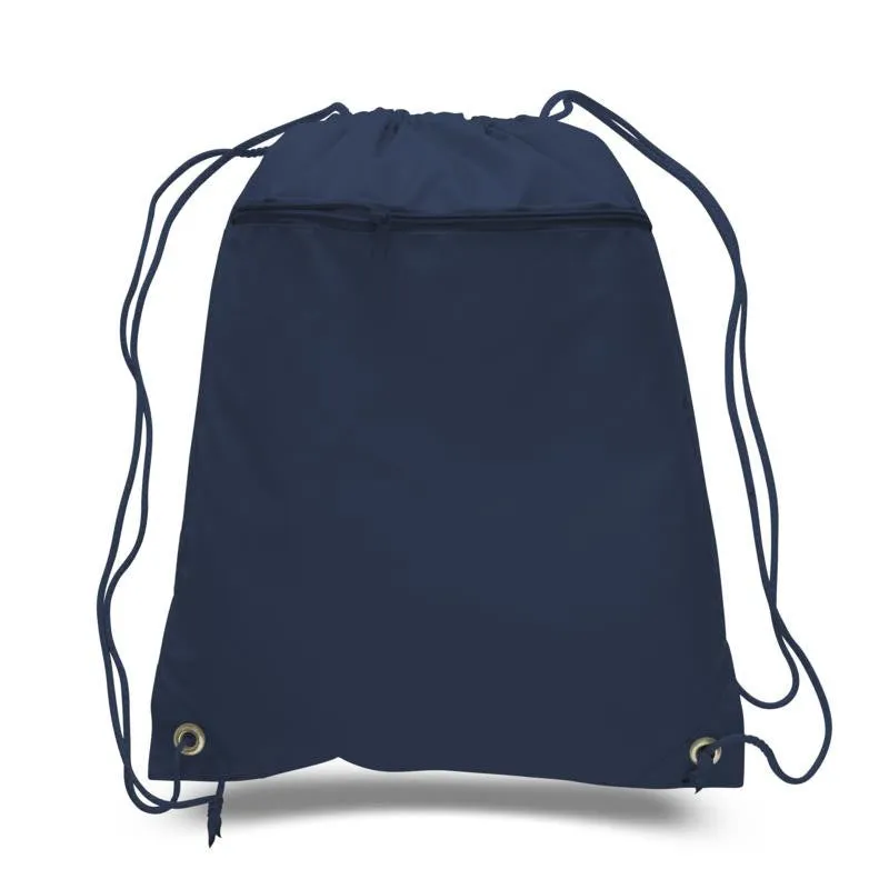 Polyester Drawstring Backpacks W/ Front Pocket - POL11