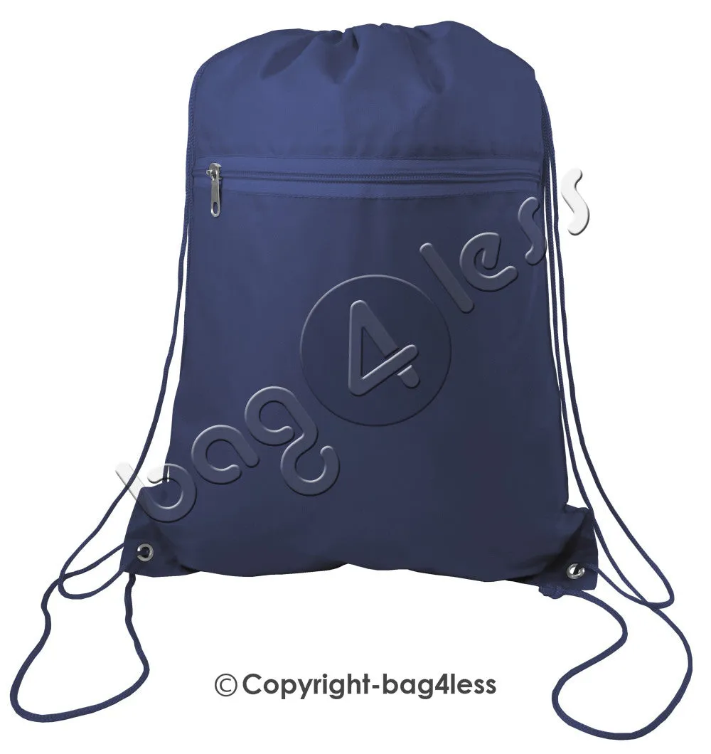 Polyester Drawstring Backpacks W/ Front Pocket - POL11