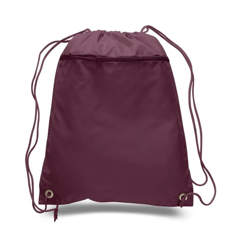 Polyester Drawstring Backpacks W/ Front Pocket - POL11
