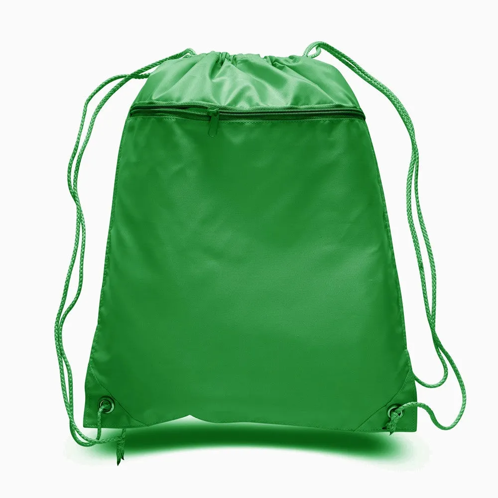 Polyester Drawstring Backpacks W/ Front Pocket - POL11