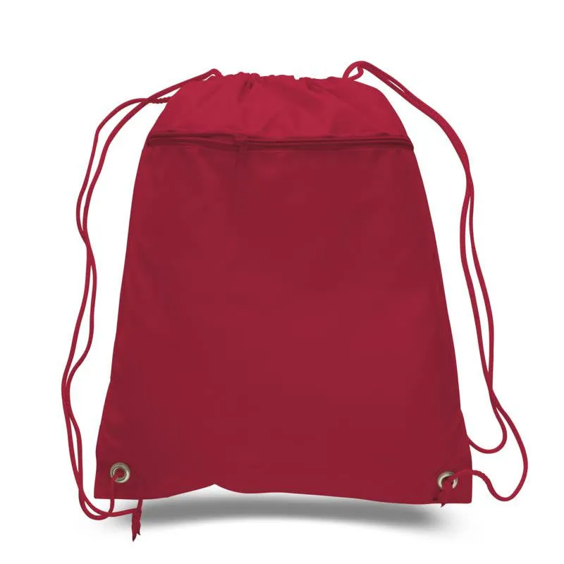 Polyester Drawstring Backpacks W/ Front Pocket - POL11