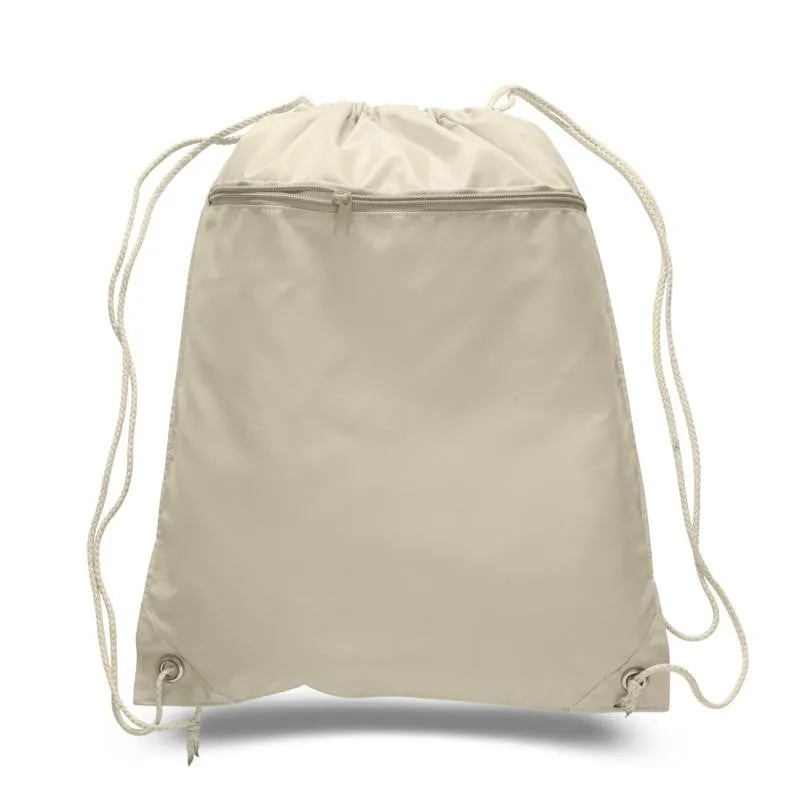 Polyester Drawstring Backpacks W/ Front Pocket - POL11