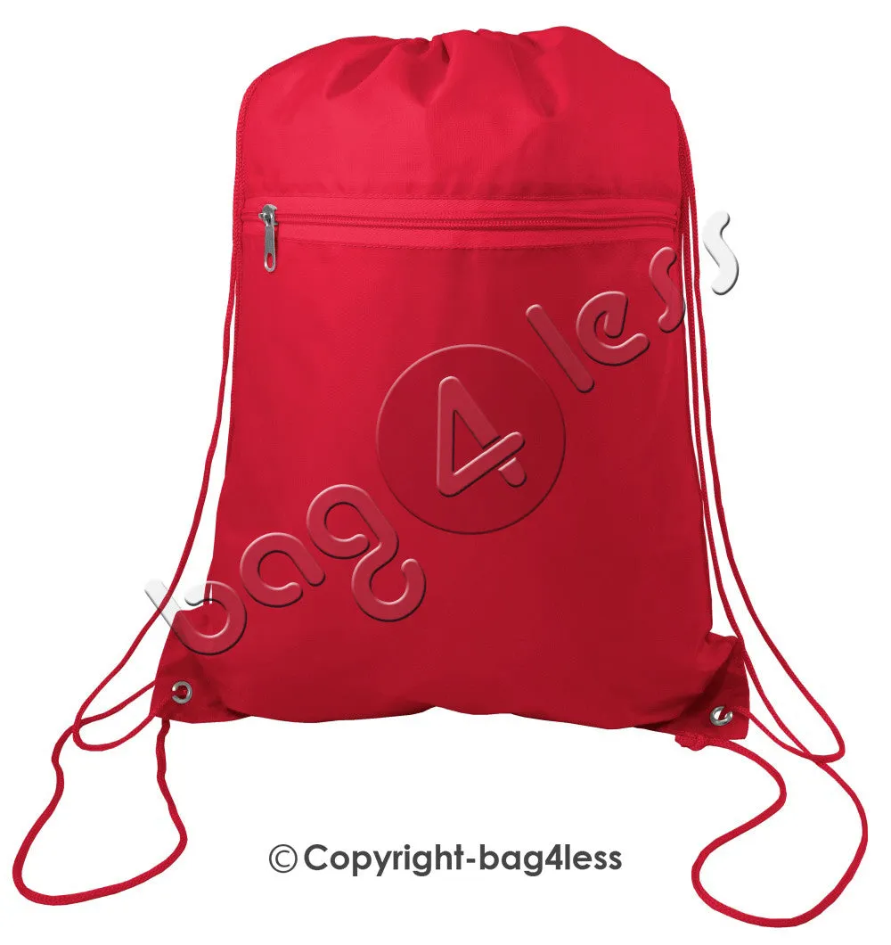 Polyester Drawstring Backpacks W/ Front Pocket - POL11