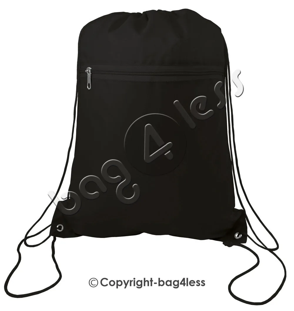 Polyester Drawstring Backpacks W/ Front Pocket - POL11