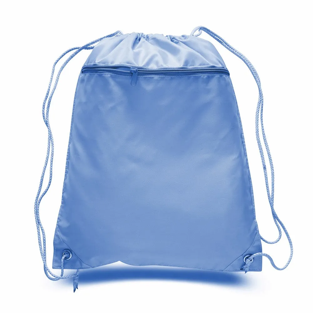 Polyester Drawstring Backpacks W/ Front Pocket - POL11