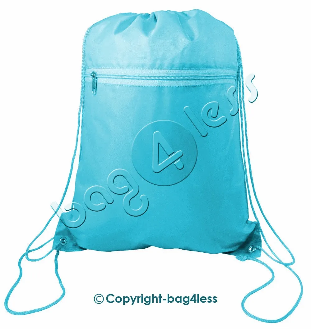 Polyester Drawstring Backpacks W/ Front Pocket - POL11