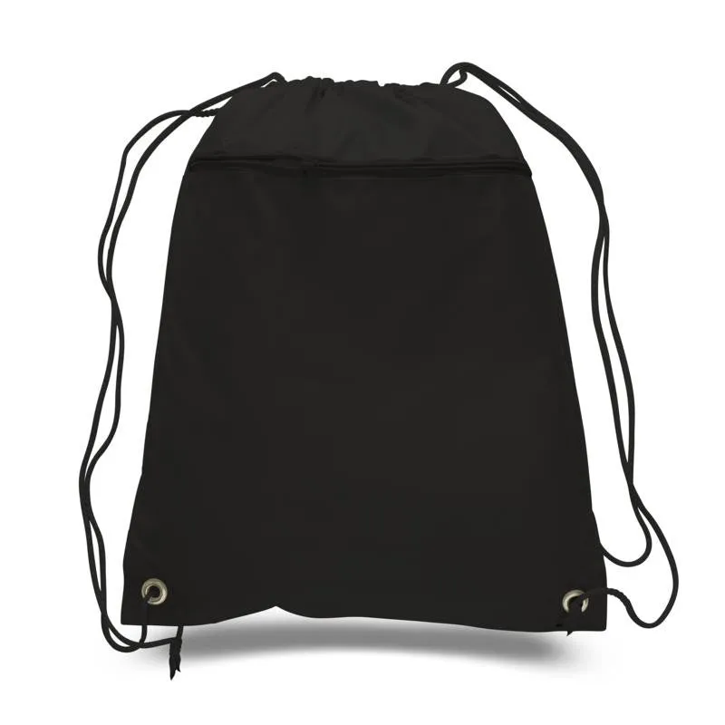 Polyester Drawstring Backpacks W/ Front Pocket - POL11
