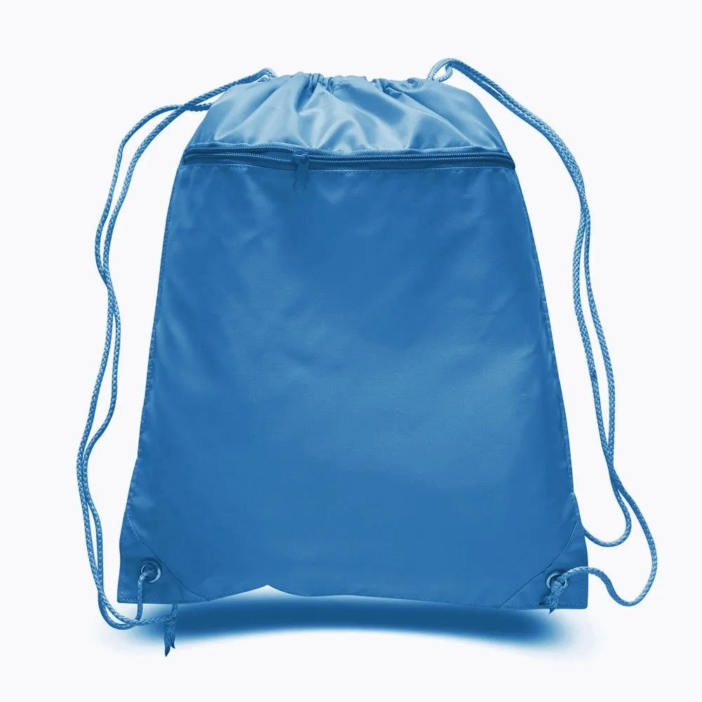 Polyester Drawstring Backpacks W/ Front Pocket - POL11