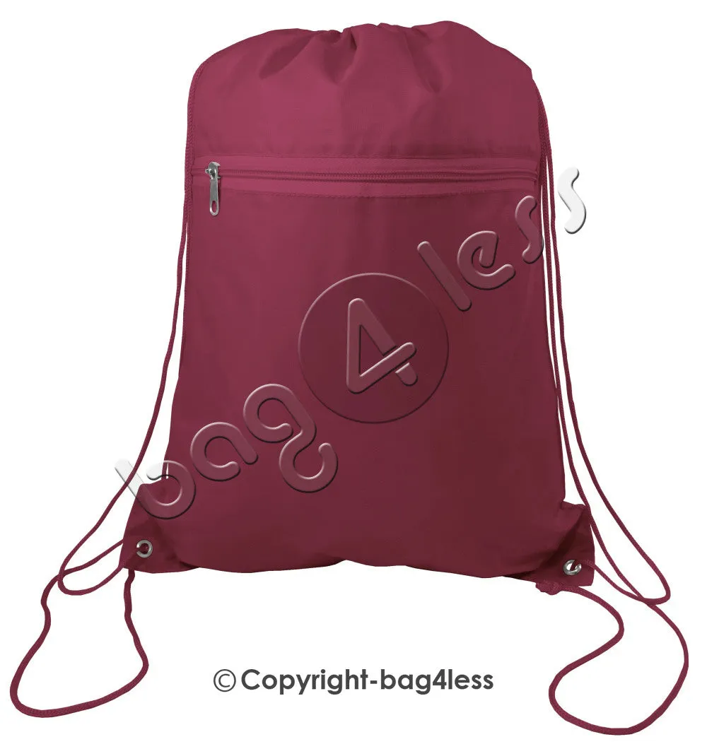 Polyester Drawstring Backpacks W/ Front Pocket - POL11