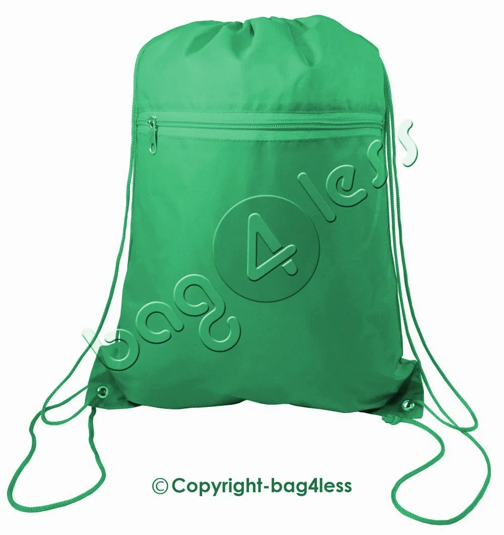 Polyester Drawstring Backpacks W/ Front Pocket - POL11