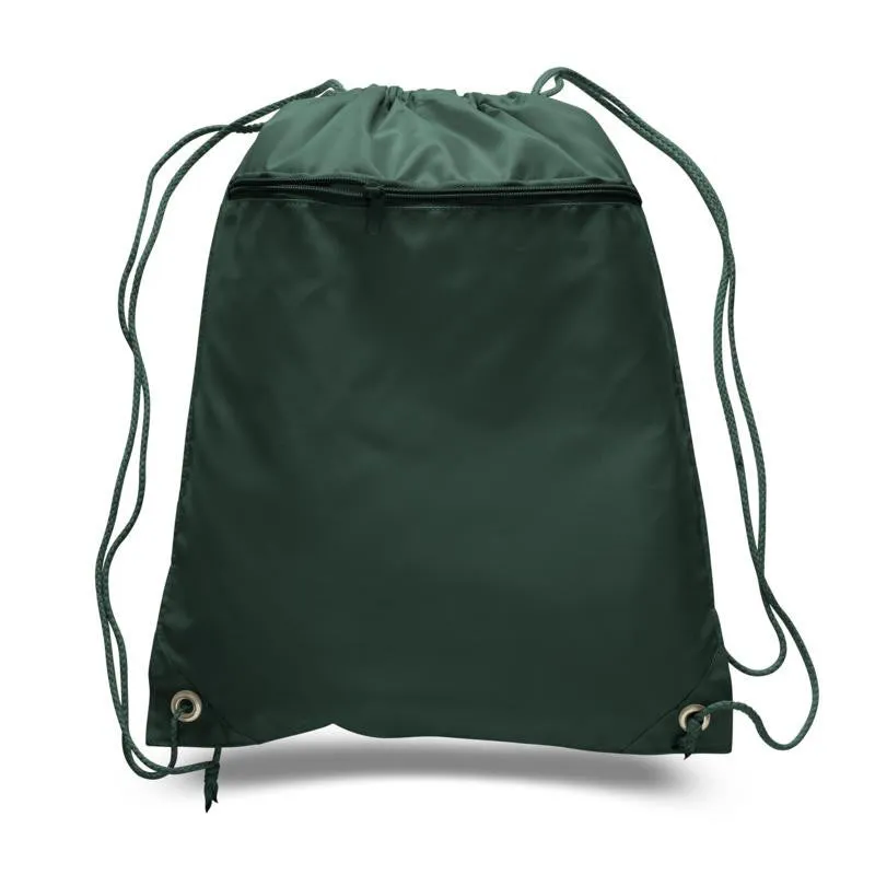 Polyester Drawstring Backpacks W/ Front Pocket - POL11