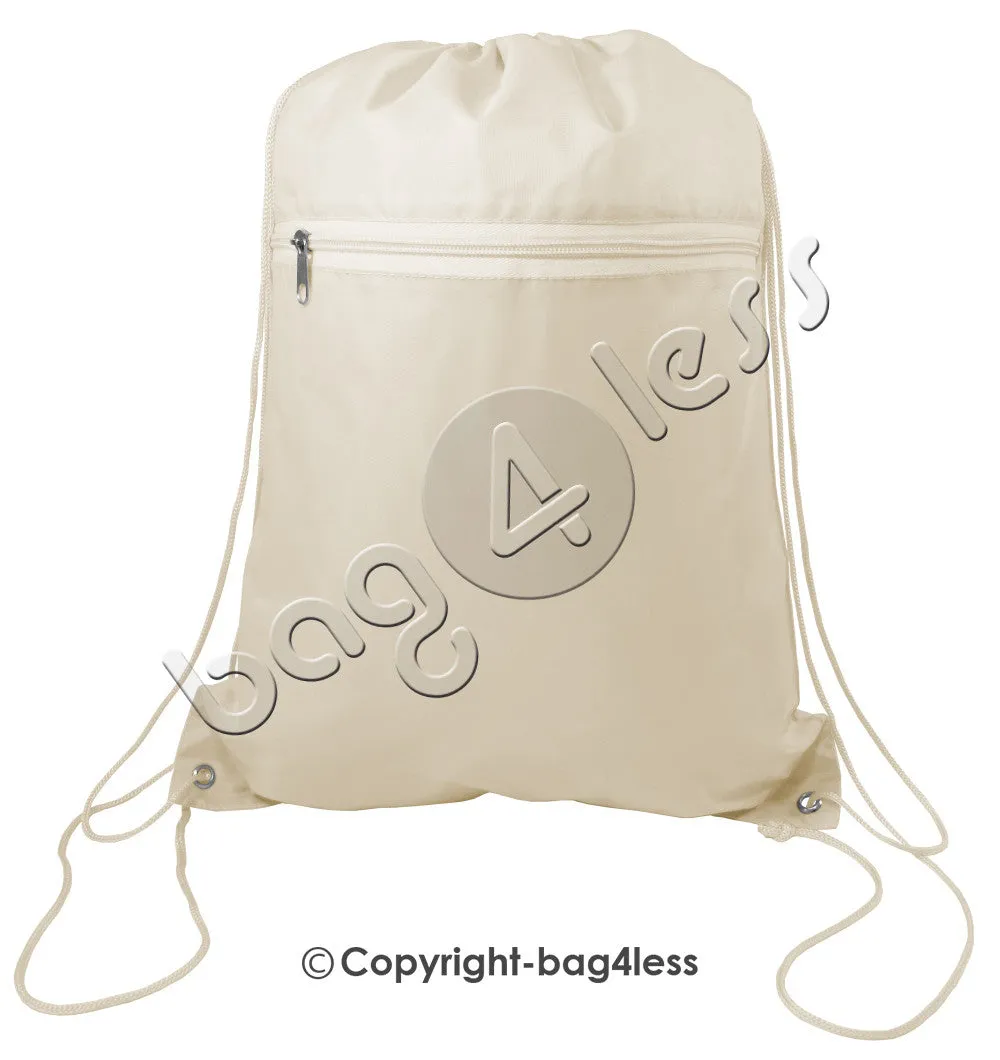 Polyester Drawstring Backpacks W/ Front Pocket - POL11