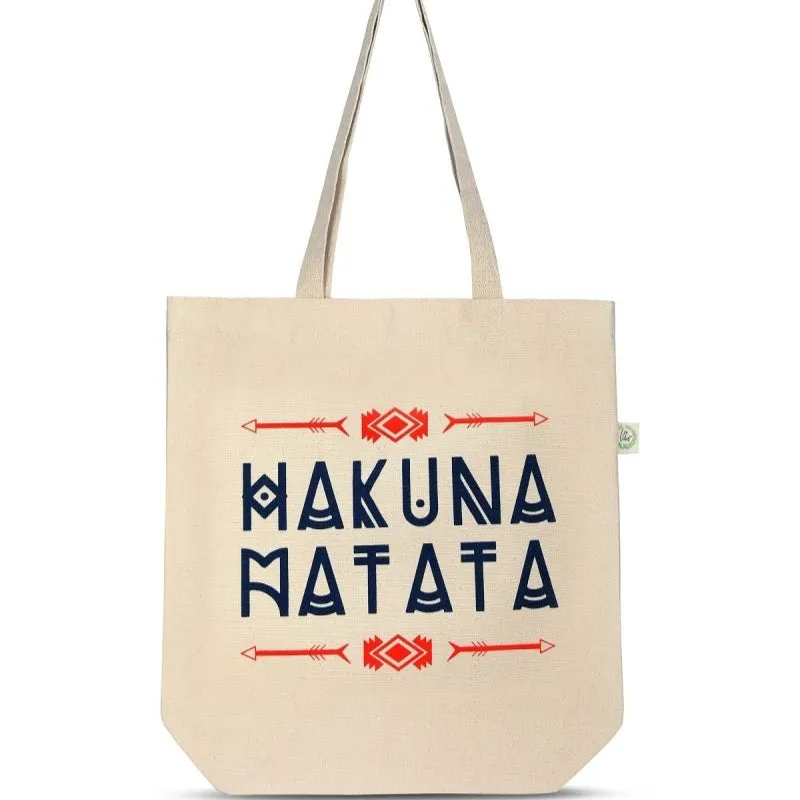 Premium Cotton Canvas Tote Bag- Hakuna Matata White
