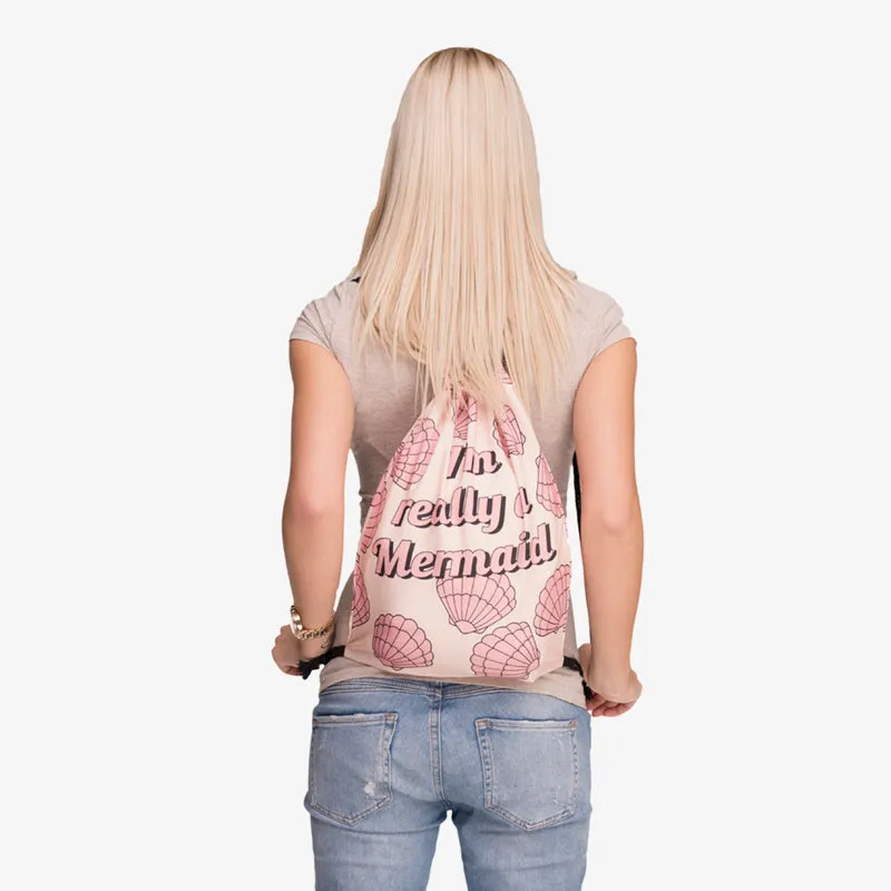 "I'm really a Mermaid" Drawstring Backpack