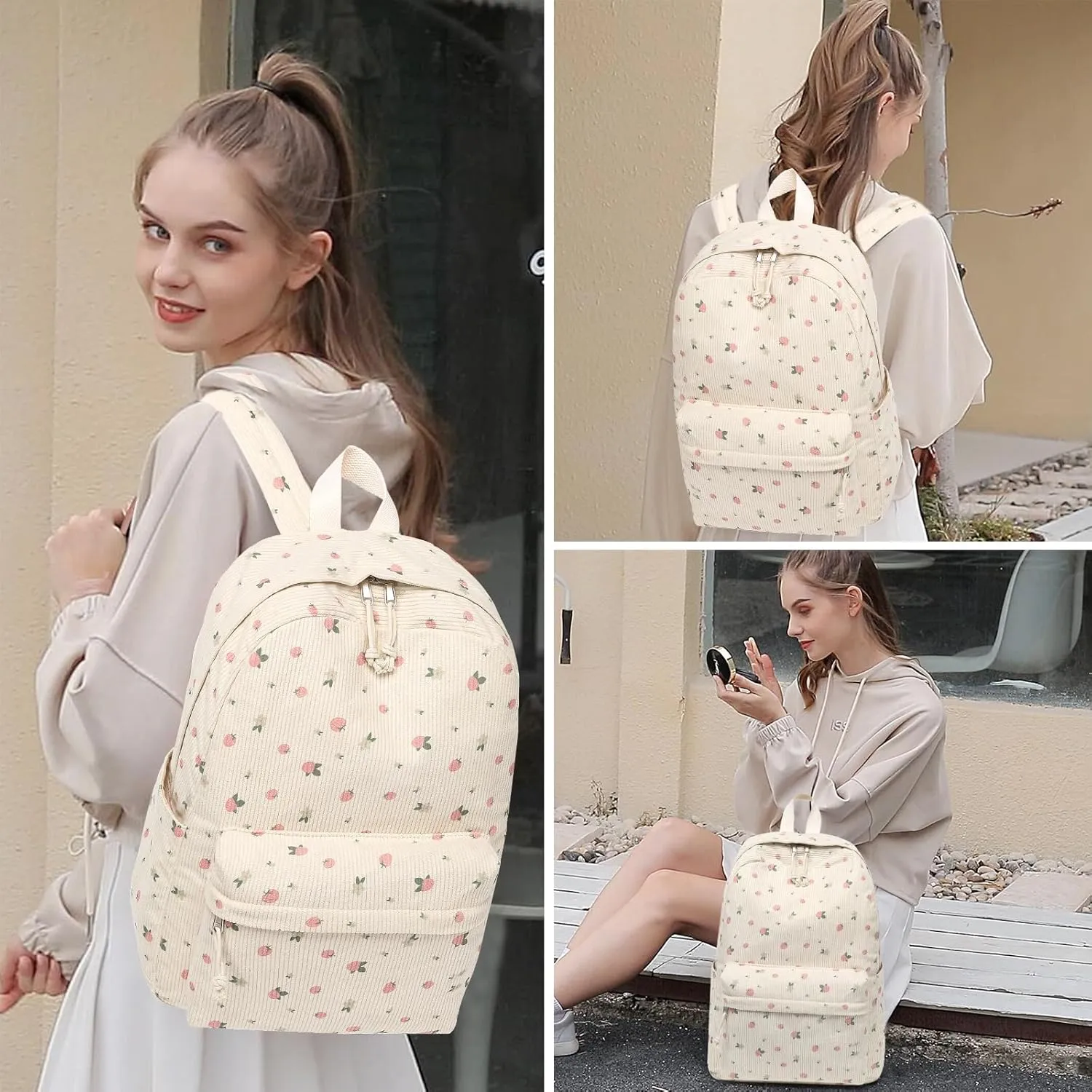 School Backpack for Teens Large Corduroy Bookbag Lightweight Girls Boys Casual High School College 17 inch Laptop Travel Bag