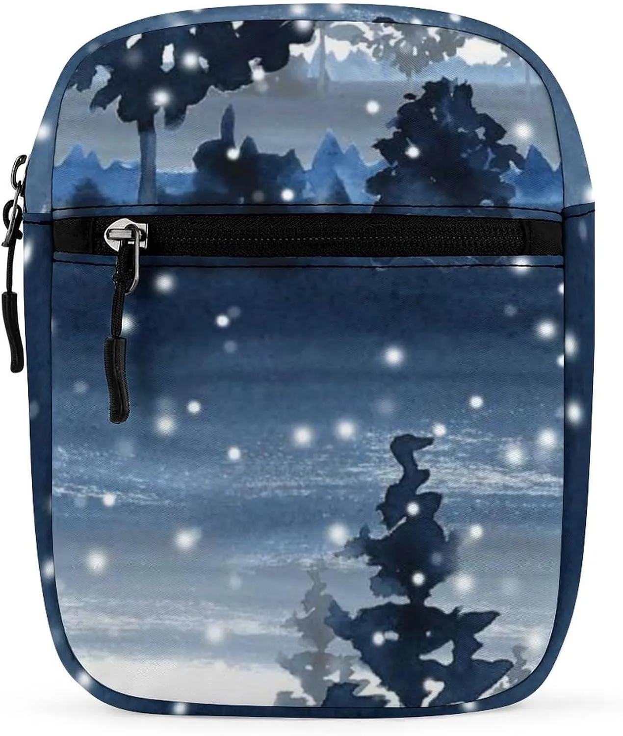 Snowy Winter Forest Blue Watercolor Adjustable Fanny Waist Pack Pouch, Waterproof Crossbody Runners Bag Wallet for Gym Hiking Fitness Women Men 6.1 x 2.2 x 7.9 inch