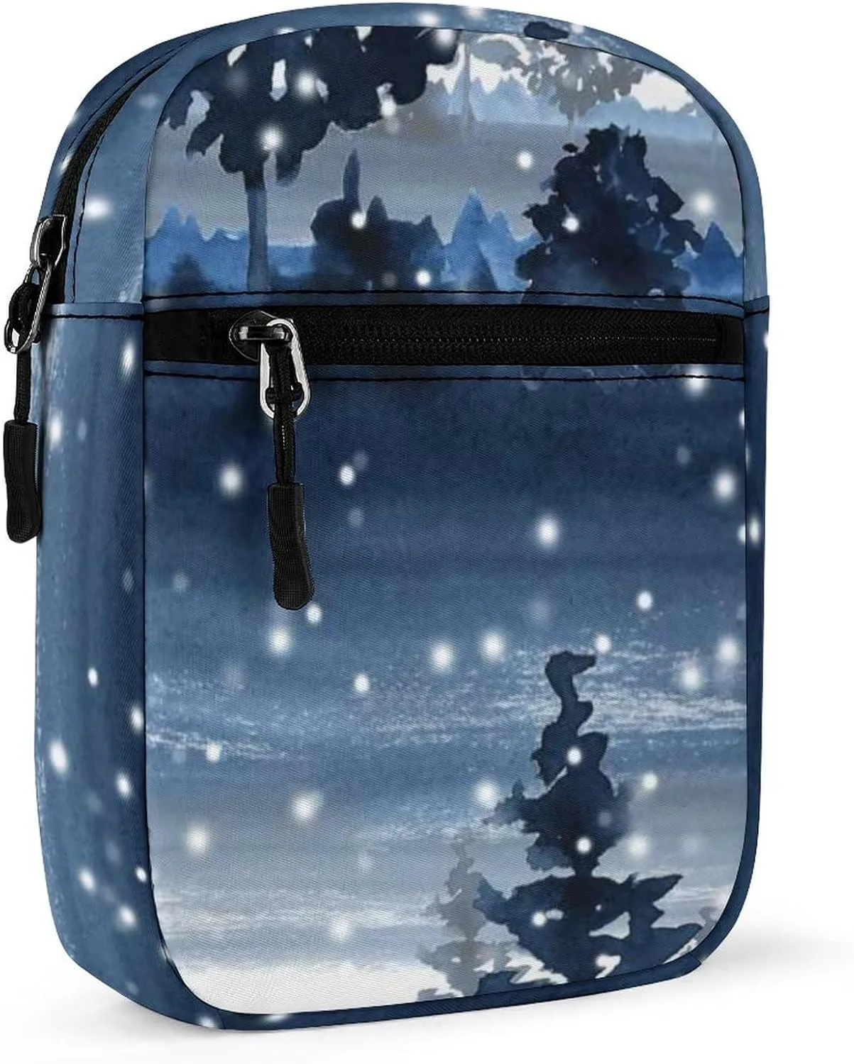 Snowy Winter Forest Blue Watercolor Adjustable Fanny Waist Pack Pouch, Waterproof Crossbody Runners Bag Wallet for Gym Hiking Fitness Women Men 6.1 x 2.2 x 7.9 inch