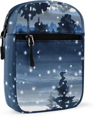 Snowy Winter Forest Blue Watercolor Adjustable Fanny Waist Pack Pouch, Waterproof Crossbody Runners Bag Wallet for Gym Hiking Fitness Women Men 6.1 x 2.2 x 7.9 inch