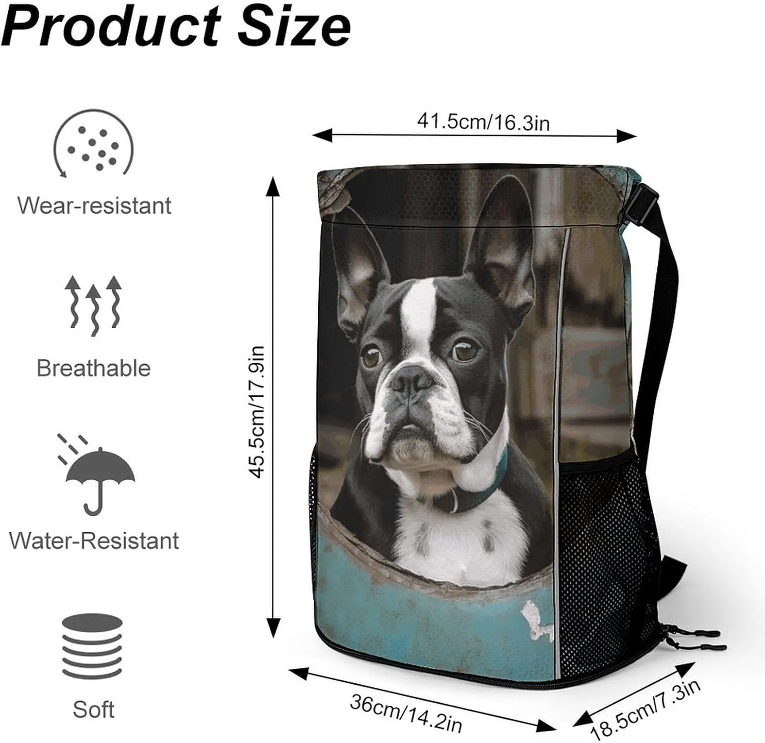 Sports Drawstring Backpack Lightweight Small Gym Bag Boston Terrier Gym Sackpack for Women Men